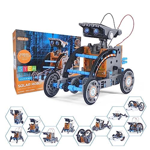 Image of OMWay STEM 12-in-1 Solar Robot Toys, Science Kits for Kids Age 8-12,DIY Building Experiment Engineering Robotics Kit, Birthday Gifts for 9 10 11 13 14 Year Old Boys Teens, Grey