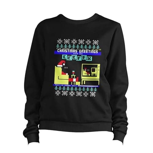 Image of BeringTees Christmas Ceefax Ugly Jumper Sweatshirt Funny Retro Vintage Festive TV Gift - L BLACK