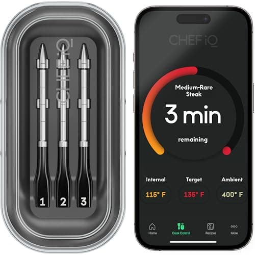 Image of CHEF iQ Sense Smart Wireless MeatThermometer with 3 Ultra-Thin Probes, Unlimited Range Bluetooth Digital Food Thermometer for Remote Monitoring of BBQ Grill, Oven