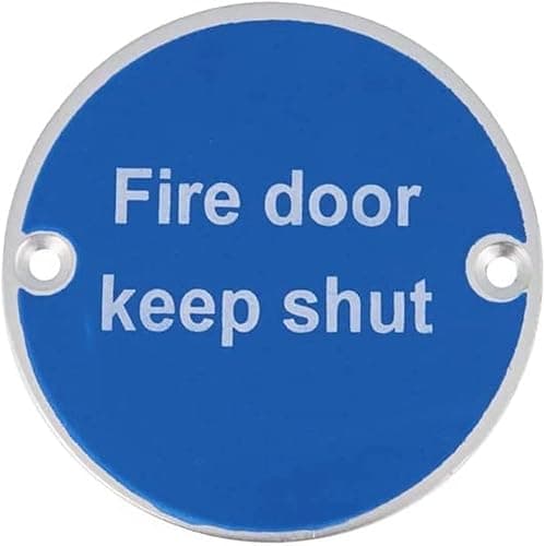 Image of VSafety Fire Door Keep Shut Sign - Professional 76mm Aluminium Safety Sign with Fixings - Mandatory Blue Design for Fire Exits & Emergency Routes - Compliant with Building Regulations