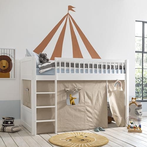 Image of Noa & Nani Kids Mid Sleeper Cabin Bed - Solid Wood Single Loft Bunk Bed with Underbed Play Area & Straight Ladder for Bedrooms & Small Spaces - The Lottie Beds Collection, Classic White