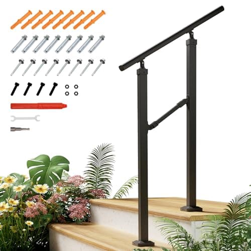 Image of INMOZATA Handrails for Outdoor Steps, Adjustable Outdoor Handrails for Stairs, Outdoor Grab Rails for Elderly Outside Steps Garden Exterior Hand Rails (1 to 2 Steps)