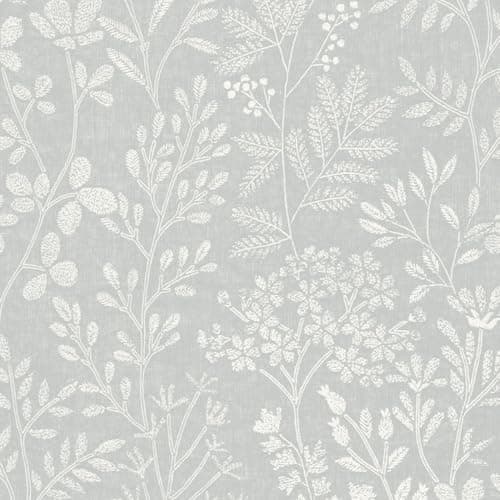 Image of Grandeco Embroidery Stitched Organic Foliage Trail Wallpaper, Blue
