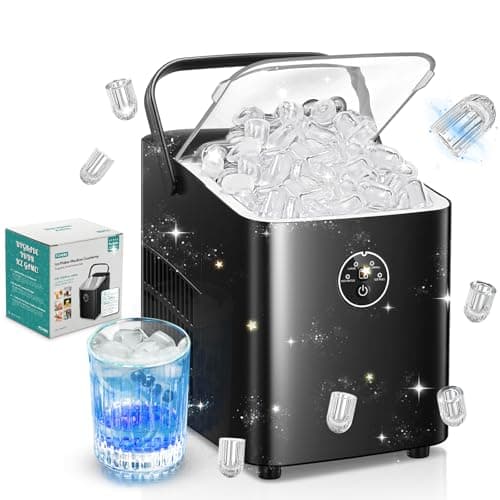 Image of FOHERE Ice Maker Machine Countertop, 14KG in 24H, Ice Ready in 5 Mins, 2 Bullet Sizes, Portable Ice Cube Maker with Handle, Self-Cleaning, Scoop&Basket, Home/Kitchen/Office/RV