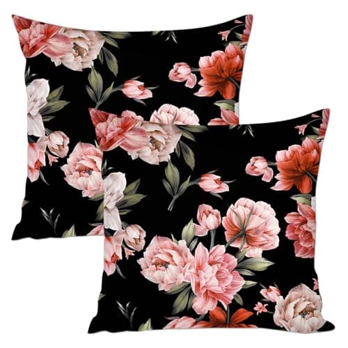 Image of Hoisy Decorative Cushion Covers 45 x 45 Set of 2 Flower Cushion Covers Velvet Decorative Throw Pillow Cover for Sofa Living Room