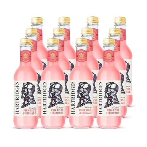 Image of Hartridges Traditional Rose Lemonade Soft Drink Pack of 12x 330ml Bottles. Celebrated Taste, Sparkling Drink with Natural Extracts and No Artificial Colours. Gluten-Free, Suitable for Vegans