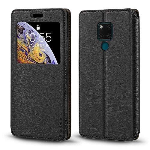 Image of Invisible Magnetic View Window PU Leather Flip Case Compatible with Huawei Mate 20 X, Smart Clear Display Cover with Full Protection (Black)