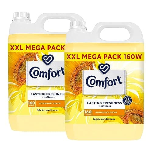 Image of Comfort Sunshiny Days Fabric Conditioner XXL Mega Pack Fabric Softener Washing Liquid, Lasting Freshness and Softness with Stay Fresh Technology for 100 Days, 2 Packs of 160 Washes 4.8L