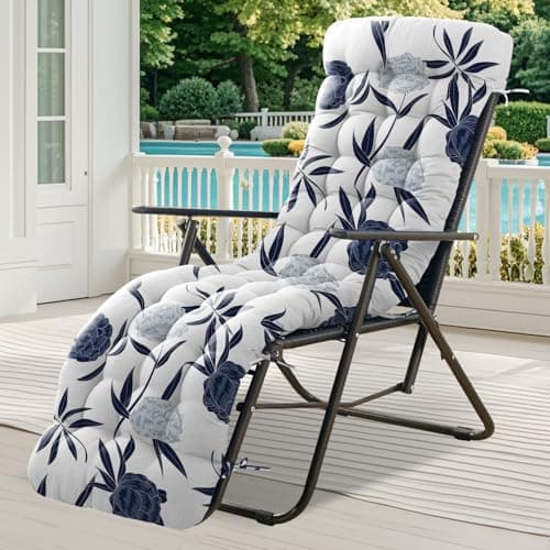 Image of widesmile Waterproof Sun Lounger Cushion Only Replacement Lounger Cushions Pad for Sunloungers 100% Cotton Thick 167x53x10 cm Outdoor Garden Rattan Recliner Relaxer Chair Cushions, Blue Enchantress