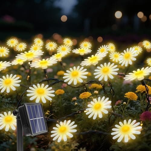 Image of CORST Solar Flower String Lights Outdoor Garland Fairy Lights,40LED Mums Daisy String Lights Solar Powered Garden Fence Light Waterproof 8Mode for Tree,Spring,Summer,Yard