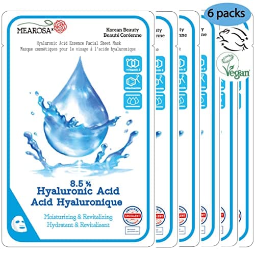 Image of MEAROSA* Dermatologically tested,8.5% Hyaluronic Acid,Niacinamide, VitaminE Essence Facial Sheet Masks Sensitive skin Vegan Formula Hydrating & Nourishing Premium Quality Natural ingredients pack of 6