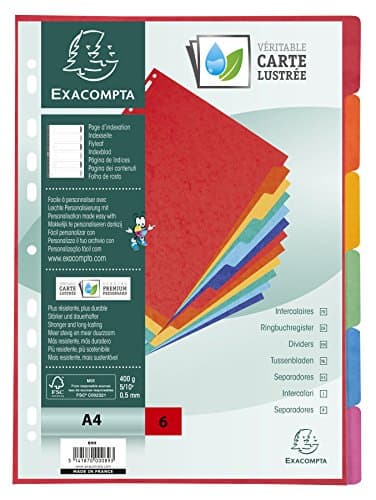 Image of Exacompta - Ref 89H - Nature Future Dividers - Suitable for A4 Documents, Pre-Punched, 400gsm Genuine Pressboard, 6-Part Dividers, FSC-Certified - Multi-Coloured