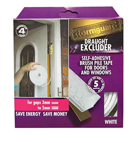 Image of Stormguard White Brush pile draught excluder weather proofing seal self adhesive. 5 Metre Roll, Guaranteed 4 years.