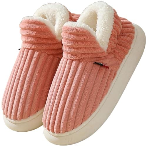 Image of Misolin Slippers Women Ladies Clouds Bootie Corduroy Warm with Cozy Memory Foam Winter Anti-Slip House Shoes, Indoor & Outdoor, Pink 270(UK 5-6)