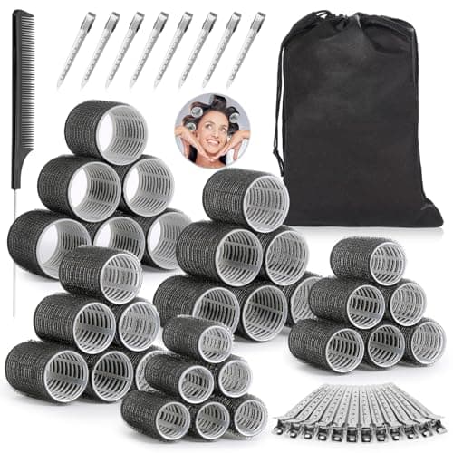 Image of Thrilez 56PCS Hair Curlers Rollers with 5 Sizes 55mm 48 mm 40 mm 32 mm 25mm Jumbo Large Medium Small Rollers for Long Medium Short Thick Fine Lift Curler Volume, Hair Roller Set for DIY Hairdressing