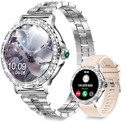Image of Smart Watches for Women(Answer/Make Calls) with Diamonds, 1.3” HD Bluetooth Smart Watch for Android iOS Phones, IP68 Waterproof Fitness Activity Trackers Smartwatch with Heart Rate/SpO2/Sleep Monitor