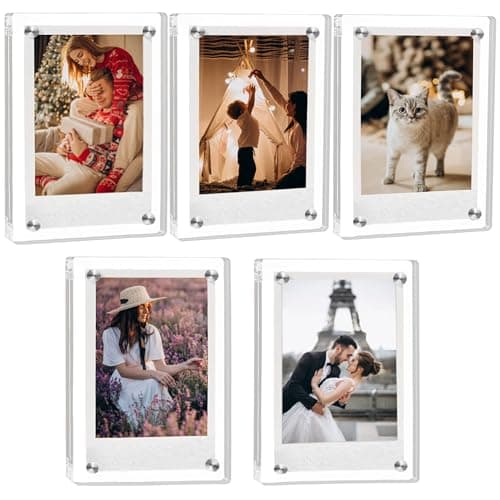 Image of ZEECER Acrylic Fridge Magnetic Frame,Double Sided Refrigerator Magnet Picture Frame, Fridge Photo Clear Display Frameless Home Decor for Fujifilm Instax Mini, 2.36 x 3.54 Inch,Pack of 5