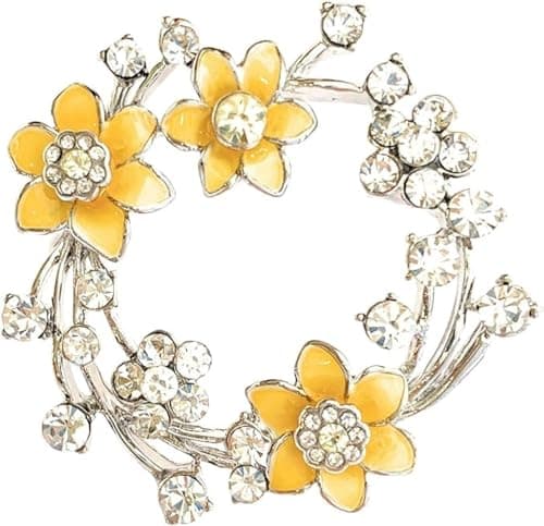 Image of Equilibrium Radiant Daffodil Silver Plated Crystal Flower Round Brooch – Sparkle Floral Gift