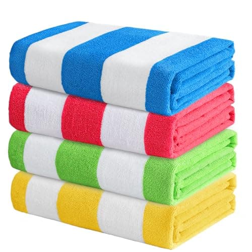 Image of Exclusivo Mezcla 4-Pack Large Microfiber Beach Towels Set, Quick Dry,Pool/Swimming/Bath Towel for Adults/Kids (Blue/Hot Pink/Green/Yellow, 76cm x 152cm), Lightweight and Highly Absorbent