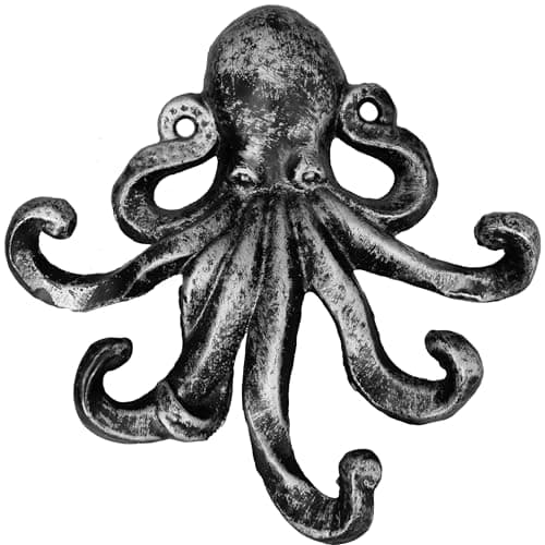Image of JJ PRIME - Octopus Key Holder for Wall | Animal Decor Key Hooks for Wall | Key Hooks Wall Mounted | Octopus Ornament Cast Iron Hooks - Decorative Coat Hooks for Entryway, Hallway, Office (Silver)