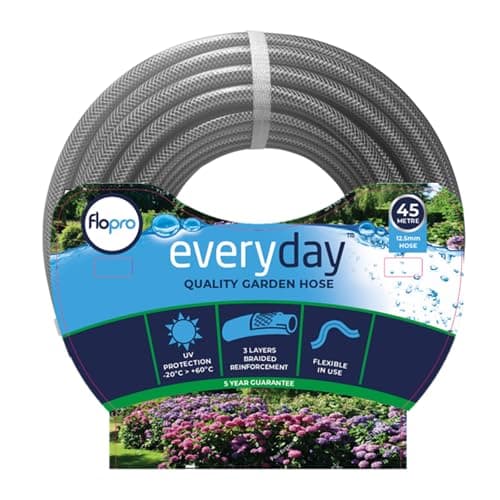 Image of Flopro - EVERYDAY garden hose pipe ø 12,5mm (1/2") 45m: 3 layer braided reinforced hose. Flexible in use, general purpose & durable hose pipe. UV resistant & weather proof - 10 year guarantee