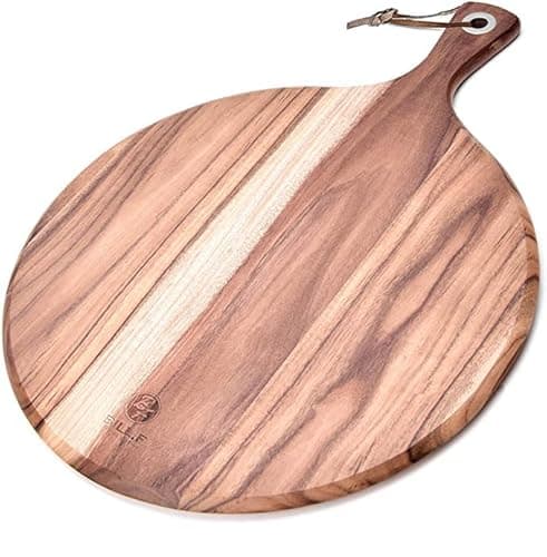 Image of BF BILL.F SINCE 1983 Acacia Wood Pizza Peel/Cutting Board/Serving Tray,Pizza Paddle Spatula Round Transfer Tray Baking Shovel Cake Lifter for Moving Pizza, Cookies, Cakes, Bread, 15.98X11.61X0.5 inch