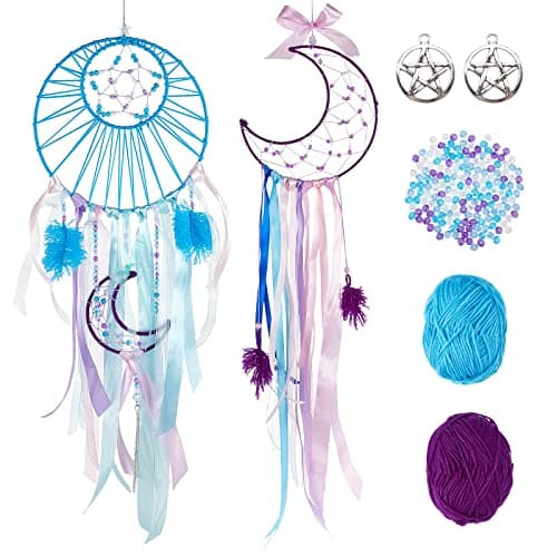 Image of INFUNLY 2 Set DIY Dream Catcher Kit - Make Your Own With Instruction, Moon Circle, Star, Metal Feather - Handmade Wall Hanging Decor for Bedroom, Wedding, Party