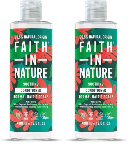 Image of Faith In Nature Organic Aloe Vera Conditioner, Soothing for Normal Hair & Scalp, Vegan & Cruelty Free, No SLS, Silicones or Parabens, 400ml (Pack of 2)