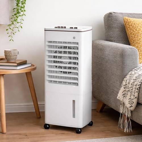 Image of JSH 8L Portable Evaporative Ice Water Air Cooler | Powerful 3-Speed 48W Oscillating Chiller Fan for Home Office Garage Studio Bedroom | 8 Litre Tank + Ice Packs