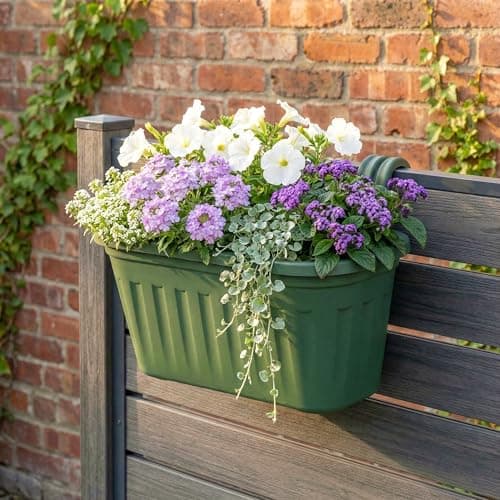 Image of GEEZY Balcony Planter for Railing – Lightweight Over Fence Hanging Planters with Drainage, UV & Weather Resistant, Recyclable, Indoor/Outdoor – Hanging Flower Pot Suitable for Balcony, Garden & Patio