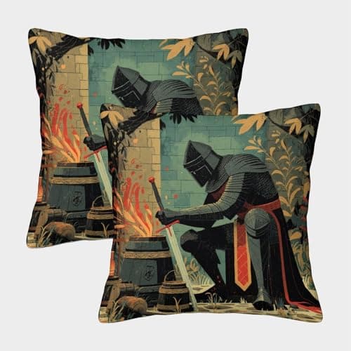 Image of kaiyun 2 Pack Medieval Black Knight 3D Cushion Cover Pillow Cover Sofa Outdoor Decoration Square 45x45cm