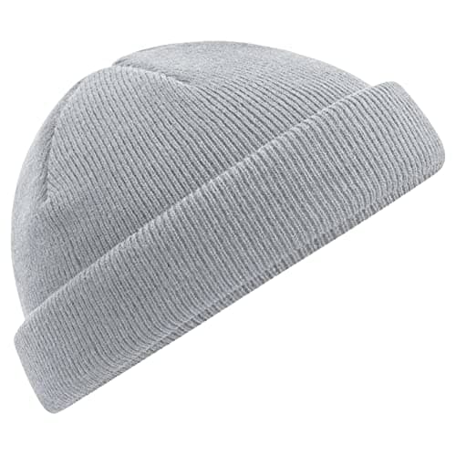 Image of Beechfield - B43R Light Grey Fisherman Style Beanie Hat - Unisex Winter Hat, Classic Knit and One Size Beenie Hat - Double Layer - 100% Recycled Polyester