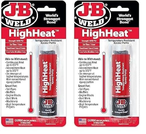 Image of J-B Weld 8297 HighHeat Temperature Resistant Epoxy Putty Stick, Machine Gray, 2oz (Pack of 2)