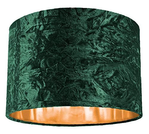 Image of Modern and On-Trend Forest Green Crushed Velvet Fabric 12" Table or Pendant Circular Drum Lampshade with Shiny Copper Inner - 60watt Maximum | Perfect for Residential or Commercial by Happy Homewares