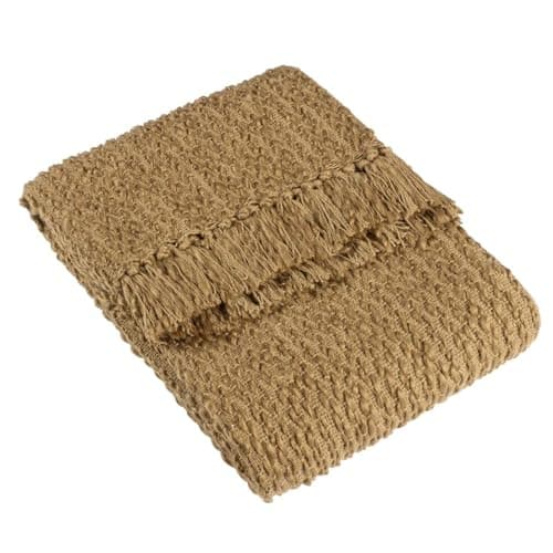 Image of furn. Hoem Morni Woven Fringed Throw – Soft Textured Yarn Blend with Tasselled Trim (Chestnut – 130 x 180 cm)