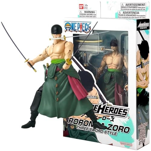 Image of BANDAI Anime Heroes One Piece Figures Roronoa Zoro 3 Swords Style Action Figure | 17cm Articulated Zoro Anime Figure With Extra Accessories One Piece Action Figures Pirate Toys Range