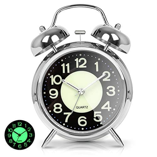 Image of AYRELY® Loud Alarm Clock for Heavy Sleepers, Retro Twin Bell Design, 4-Inch Silent Non-Ticking Quartz Clock with Light and Luminous Dial,Perfect for Bedside and Bedrooms (Silver)