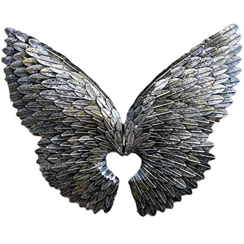 Image of Darthome Silver Angel Wings Wall Art Metal Extra Large Industrial Fairy Decor Sculpture 90cm x 75cm