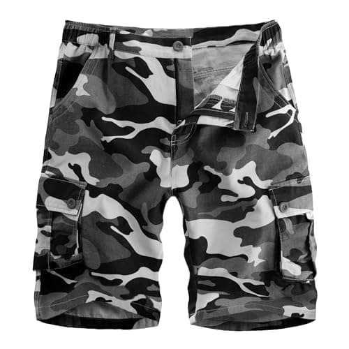 Image of APTRO Mens Cargo Shorts Combat Shorts for Men UK Cotton Camo Shorts with Multi Pockets Workwear Camo Grey CS05 36