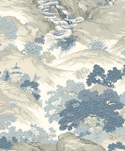 Image of Crown Wallcoverings Oriental Landscape Wallpaper China Blue M1190 Full