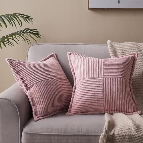 Image of Topfinel Pink Pillows Sofa Autumn Cushion Covers 50cm x 50cm Plain Leather Powder Pink Fluffy Cushion Scatter Pillowcases 20x20 inches for Girls Bedroom