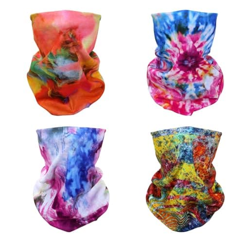 Image of SMEHCF 4 Multipurpose Bandanas for Women Men Headband Balaclava Hair Head Scarf Face Half Airsoft Paintball Mask Neck Gaiters Breathable Reusable Washable Rainbow Watercolor