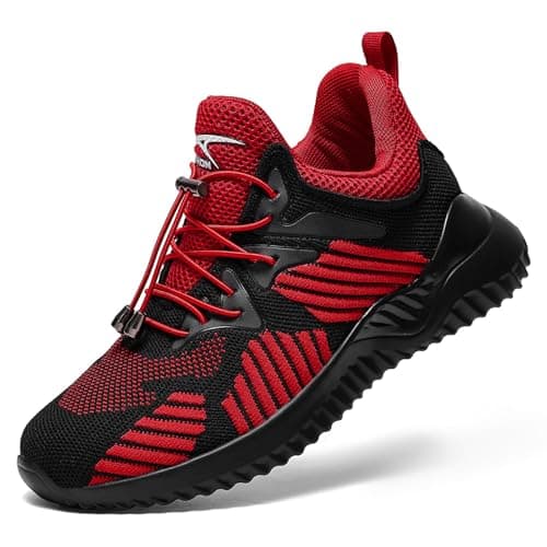 Image of Boys Trainers Unisex Kids Running Walking Shoes Child Outdoor Sport Athletic Shoes Boys Tennis Shoes, Black Red, 1 UK