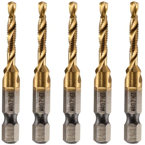 Image of Rennie Tools - Pack Of 5 - M4 x 0.7 Combination Drill and Tap Bit, 1/4" Hex Shank. Metric Coarse Titanium Coated HSS Spiral Flute Drilling Tapping Tool. 4mm x 0.7mm Pitch Drill Bit.