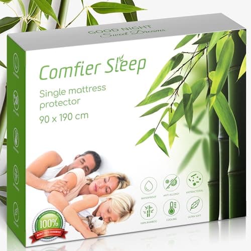 Image of Single Waterproof Mattress Protector 90x190cm – Soft Breathable Fitted Cover – 100% Bamboo Single Bed Mattress Protector with Deep Skirt – Hypoallergenic Quiet Sheet for Everyday Bedding