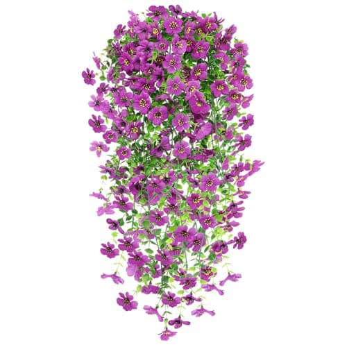 Image of Epaing 2 PCS Artificial Hanging Flowers, UV-Resistant Fake Hanging Trailing Wall Flower Baskets Artificial Plants for Home Garden Yard Patio Wedding Outdoor Indoor Decor(Purple)