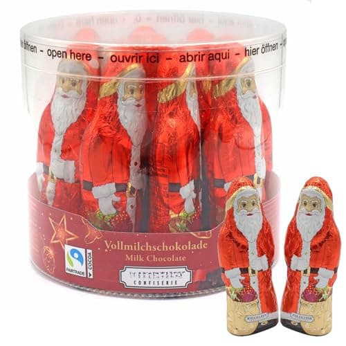 Image of Riegelein Milk Chocolate Santa Pieces 25g x 11 Drum – Individually Wrapped Mini Chocolate Santas, Christmas Chocolate Multipack for Kids & Adults, Stocking Fillers, Gifts & Festive Treats