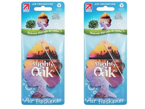 Image of Mighty Oak Air Freshener – Exotic Oud Fragrance - Long Lasting Hanging Car Deodoriser – Odour Eliminator Air Freshener – Auto Accessories – UK Made Car Scent Freshener - 2 Pack