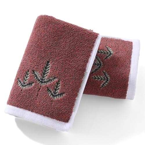 Image of sense gnosis Burgundy Brown Jacquard Tree Hand Towel Set of 2 Super Soft 100% Cotton Elegant Floral Pattern Highly Absorbent Decorative Hand Towels for Bathroom Spa 13x 29 Inch