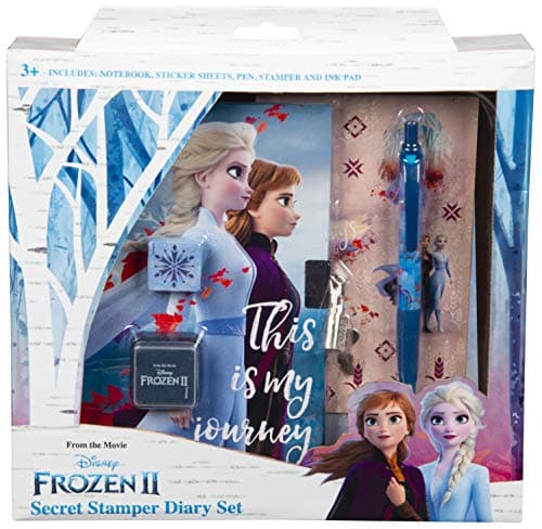 Image of Disney Frozen 2 Secret Diary For Girls Anna and Elsa, Secret Lockable Journal Diary With Keys Includes Frozen Stickers Pen Stamper, Small Journal Notebook Stationery Set, Disney Surprise for Girls